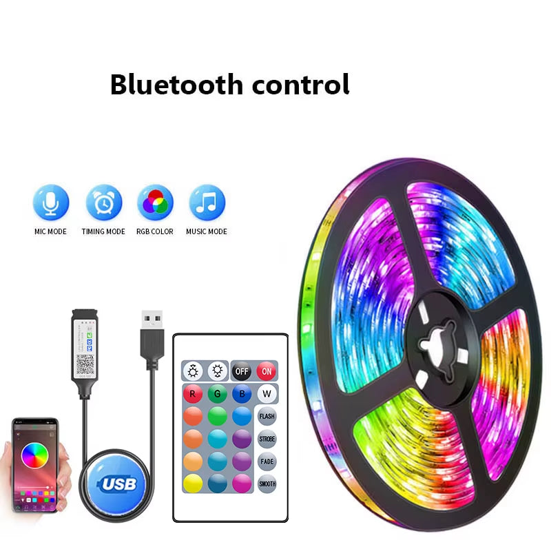 1M-30M USB LED Strip Light Bluetooth RGB 5050 5V RGB Lights Flexible LED Lamp Tape Ribbon TV Desktop Screen Backlight Diode Tape
