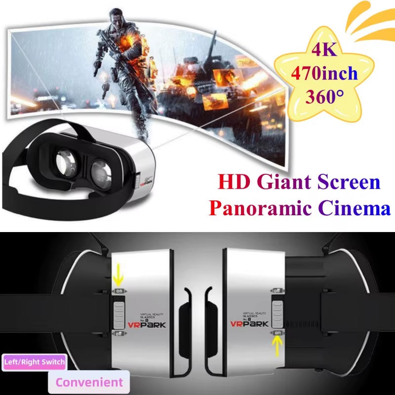 V5 4K Virtual Reality VR Glasses IMAX 3D Video Google Cardboard Box VR Headset Helmet for Max 6.7" Phone,Support Game Controller
