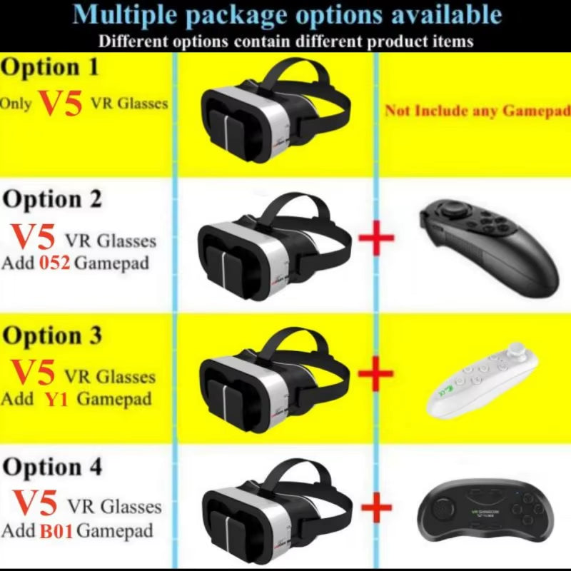 V5 4K Virtual Reality VR Glasses IMAX 3D Video Google Cardboard Box VR Headset Helmet for Max 6.7" Phone,Support Game Controller