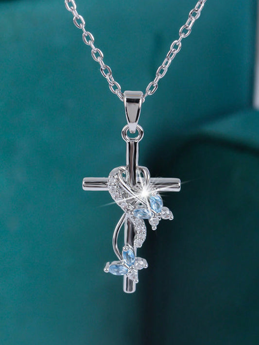 1Pc Elegant Romantic Butterfly & Infinity Cross Design Micro-Inlay White Zirconia Copper Pendant Necklace, Thoughtful Mother'S Day Gift