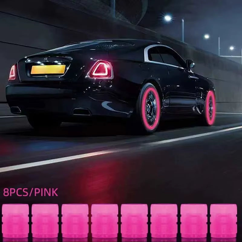 8PCS Luminous Valve Motorcycle Bicycle Bike Car Wheel Tyre Hub Cap Fluorescent Night Glowingluminous Valve Stem Caps Decor