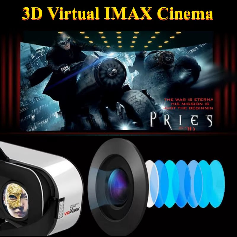 V5 4K Virtual Reality VR Glasses IMAX 3D Video Google Cardboard Box VR Headset Helmet for Max 6.7" Phone,Support Game Controller